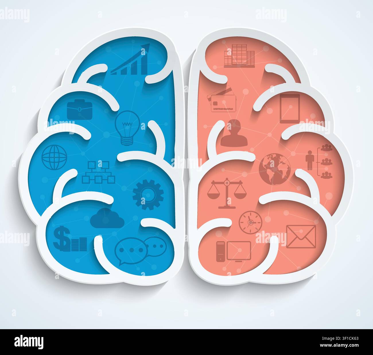 Brain with business icons on white background Stock Vector