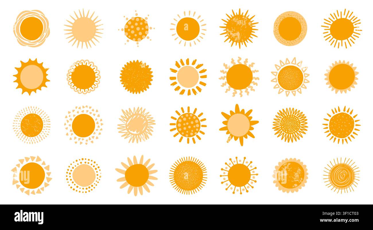 Cute sun. Cartoon sunny emoji, happy yellow sun characters with