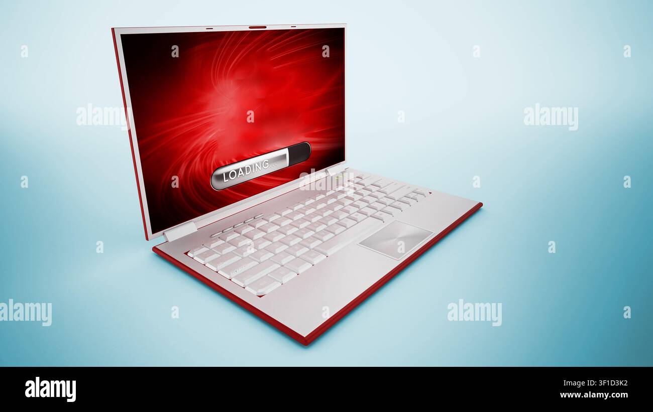 Notebook with 2018 and loading texts on the screen. 3D illustration. Stock Photo