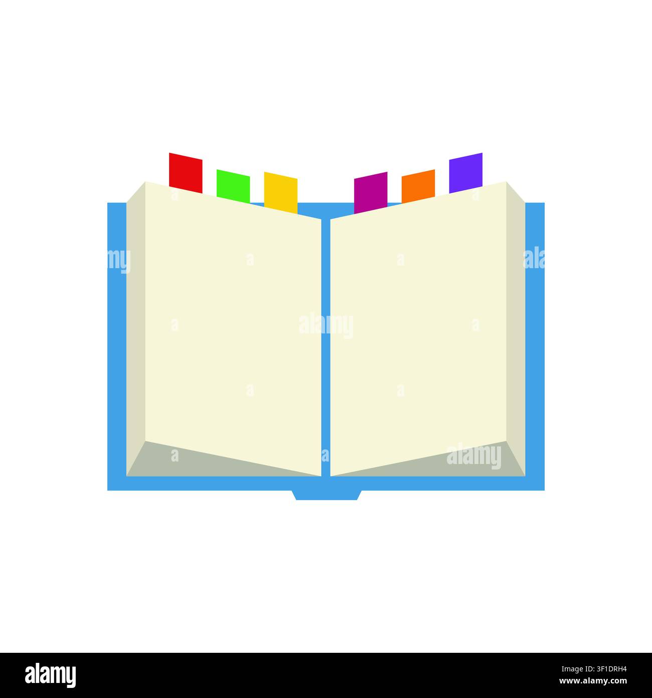 Open blue notebook with colorful bookmark tabs flat vector illustration Stock Vector