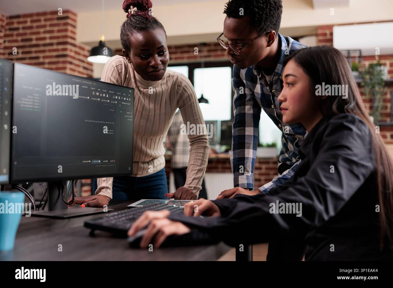 Ethical hacking team develops an advanced firewall mechanism, defending a database system through security work and mainframe processing. Stock Photo