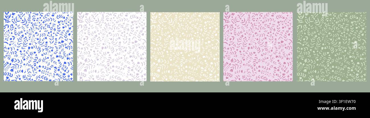 Hand Drawn Wildflower Seamless Pattern with Botanical Silhouette Design Stock Vector