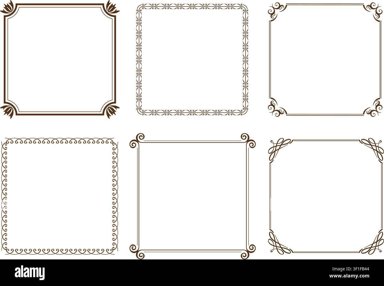Square Vintage Frames Set Isolated On A Dark Background. Vector Illustration. Stock Vector