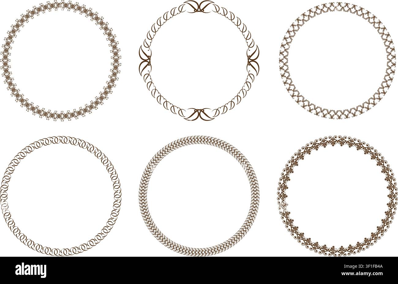 Circle Vintage Frames Set Isolated On A Dark Background. Vector Illustration. Stock Vector