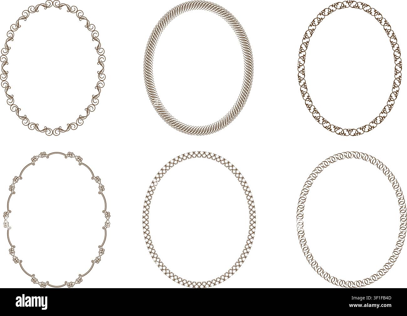 Oval Vintage Frames Set Isolated On A Dark Background. Vector Illustration. Stock Vector