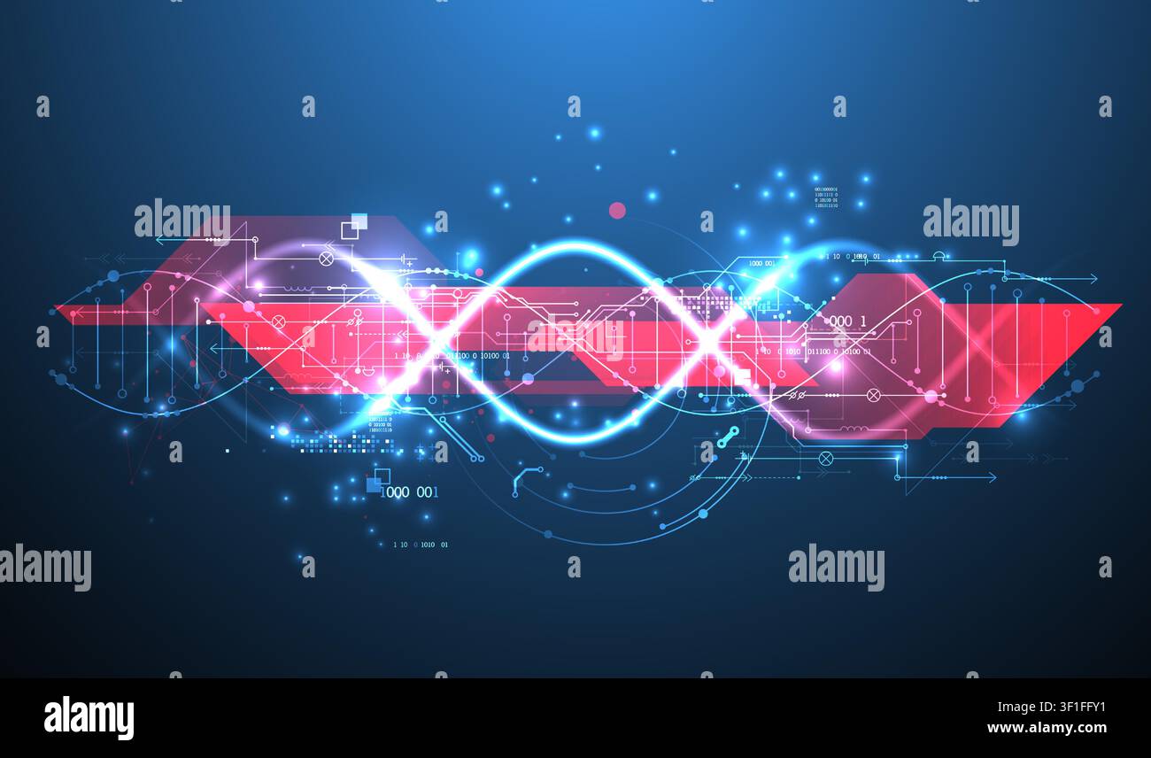 Futuristic digital DNA background with neon molecule structure. Vector Stock Vector