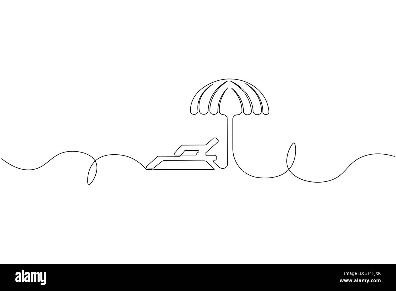 Beach chair with umbrella continuous line drawing icon for summer holiday resort branding vector design Stock Photo