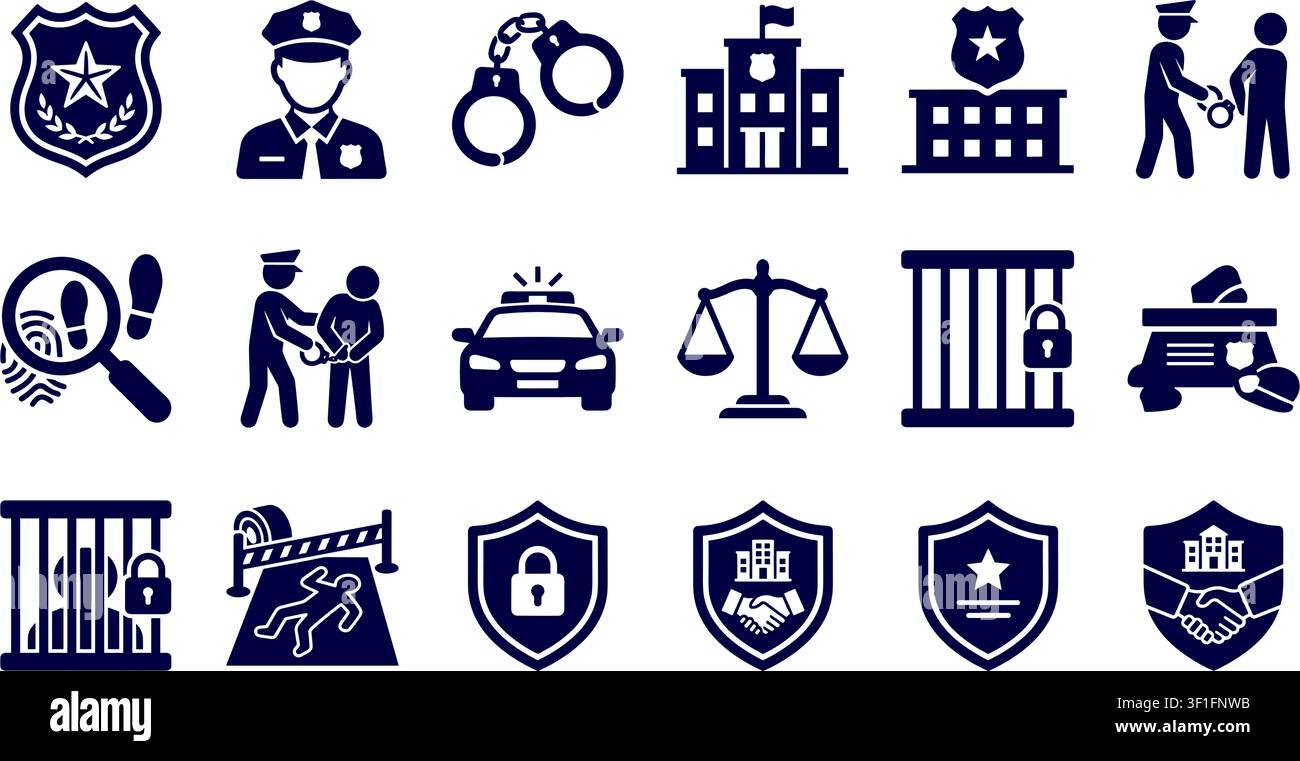 vector police solid icon set Stock Vector