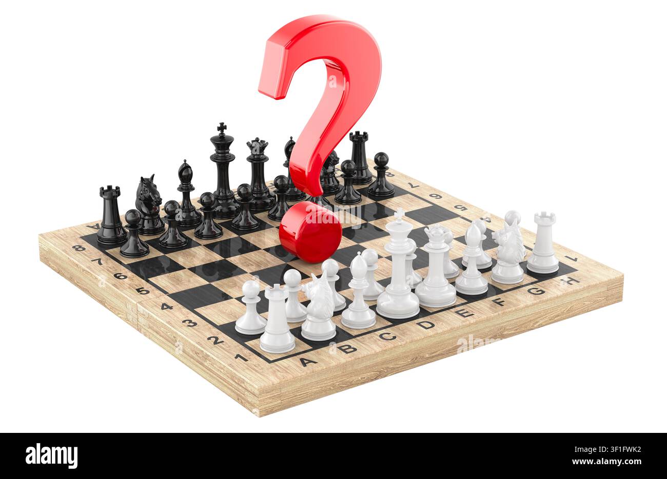 Chess board with red question mark. 3D rendering isolated on white background Stock Photo