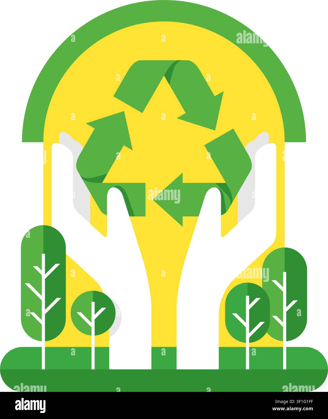 Emblem for Global Recycling Program or Strategy - triangular sign with hands, trees and sun Stock Vector