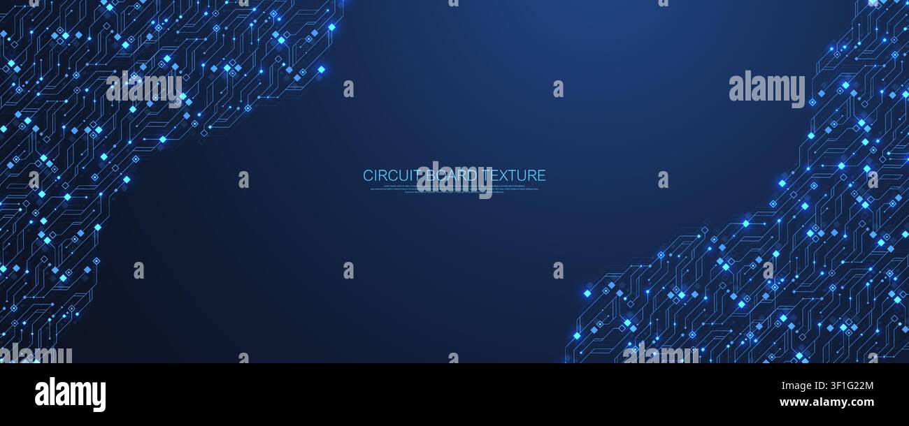 Futuristic blue circuit board system background. Modern technology circuit board texture background design. Quantum computer technology concept Stock Vector