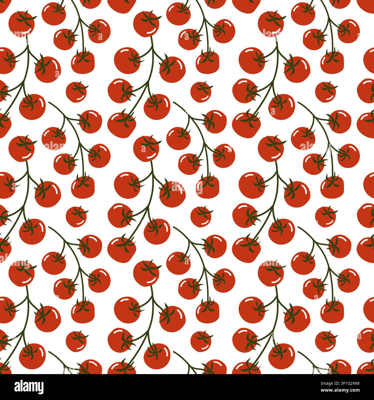 Vibrant Seamless Pattern with Ripe Cherry Tomatoes on Green Branches Stock Vector