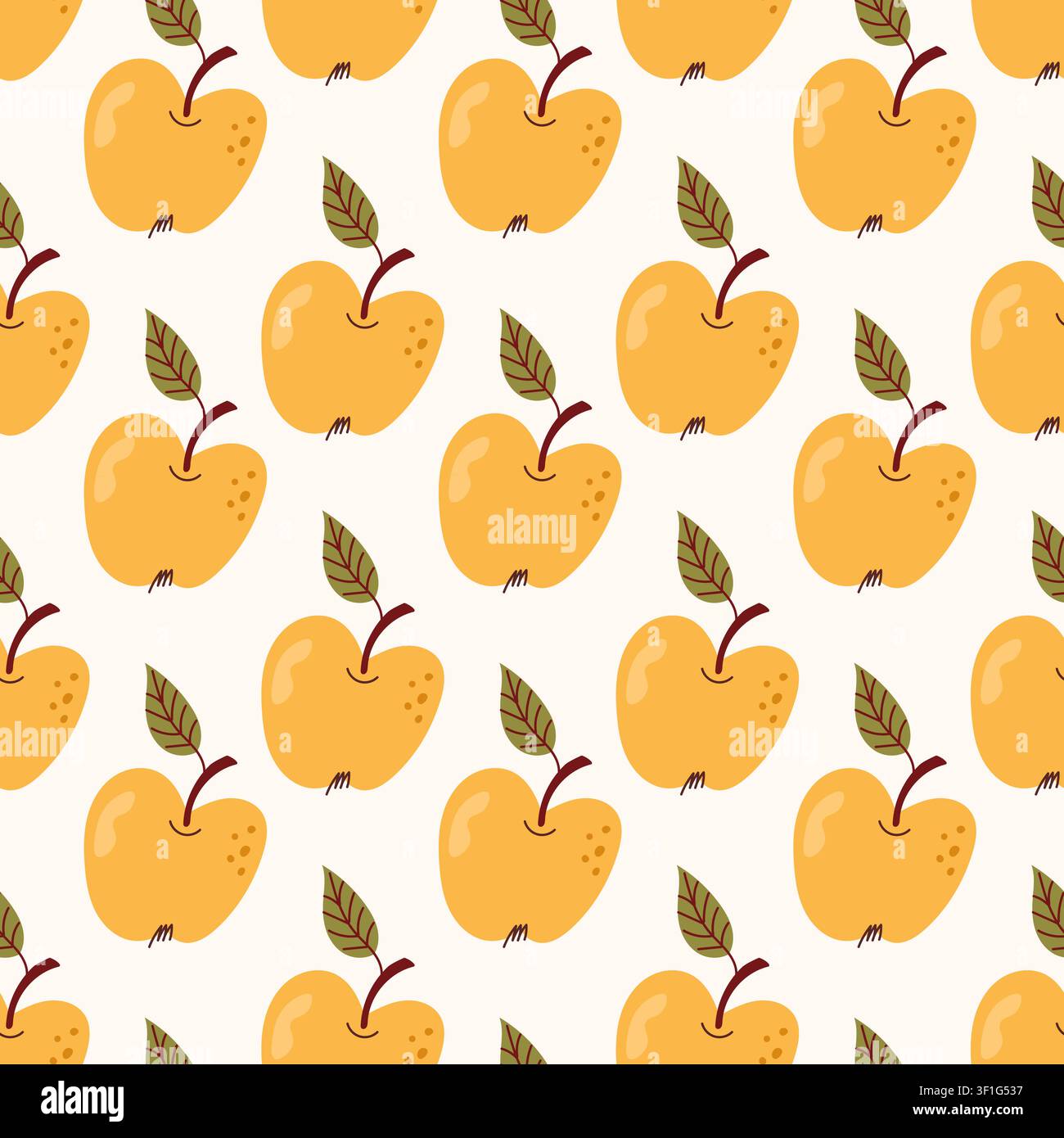 Yellow Apple Seamless Pattern on White Background Stock Vector