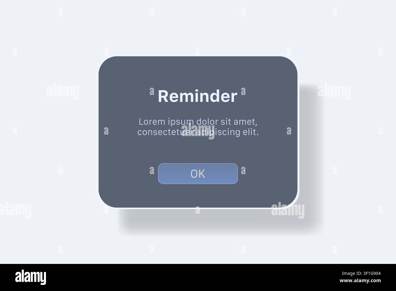 Modern notification dialog UI template with confirmation button on light background. Minimal interface vector illustration Stock Vector