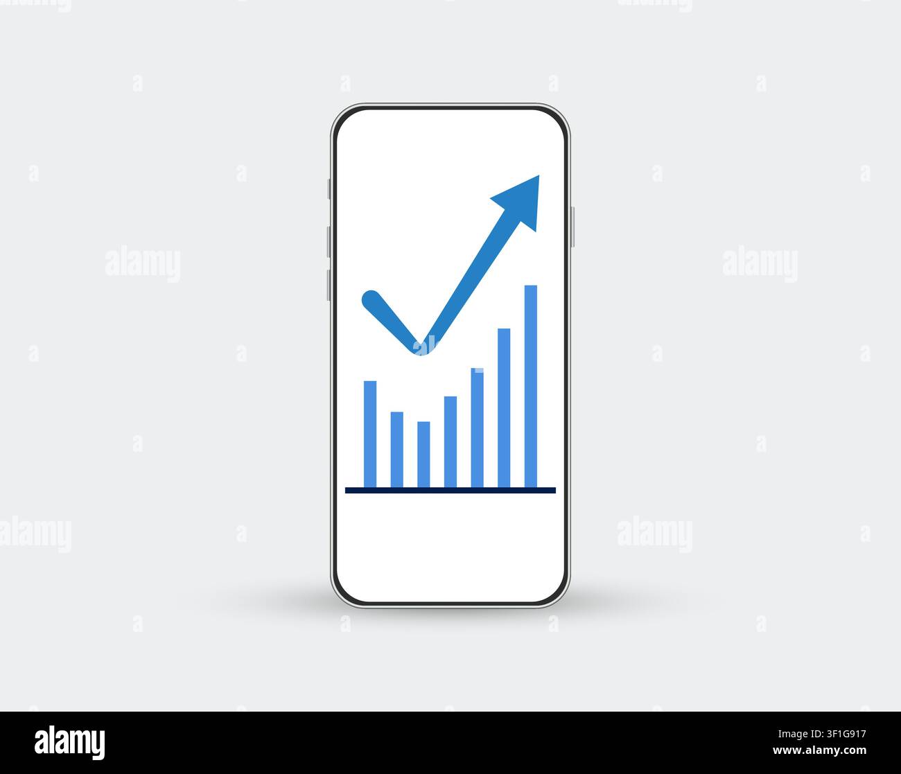 Modern smartphone with analytics chart, business growth graph and statistics visualization on light background. Mobile dashboard concept. Stock Vector