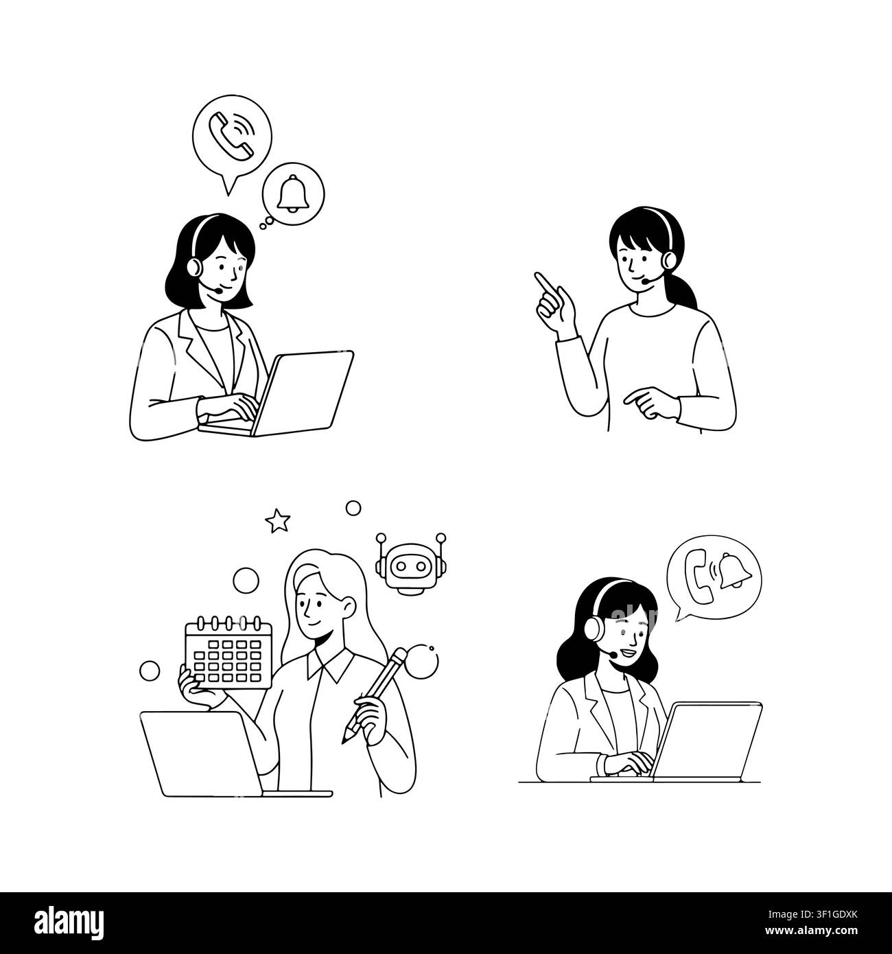 Virtual Assistant and Customer Service Support Line Art.  Stock Vector
