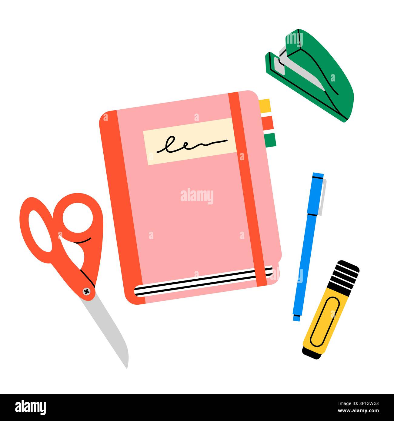 Pink notebook with office stationery vector icon Stock Vector
