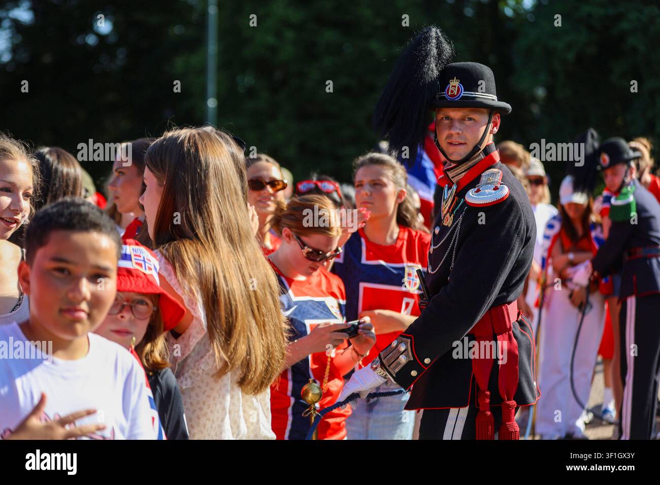 Oslo 20260713. Guards work as the men's national football team is ...