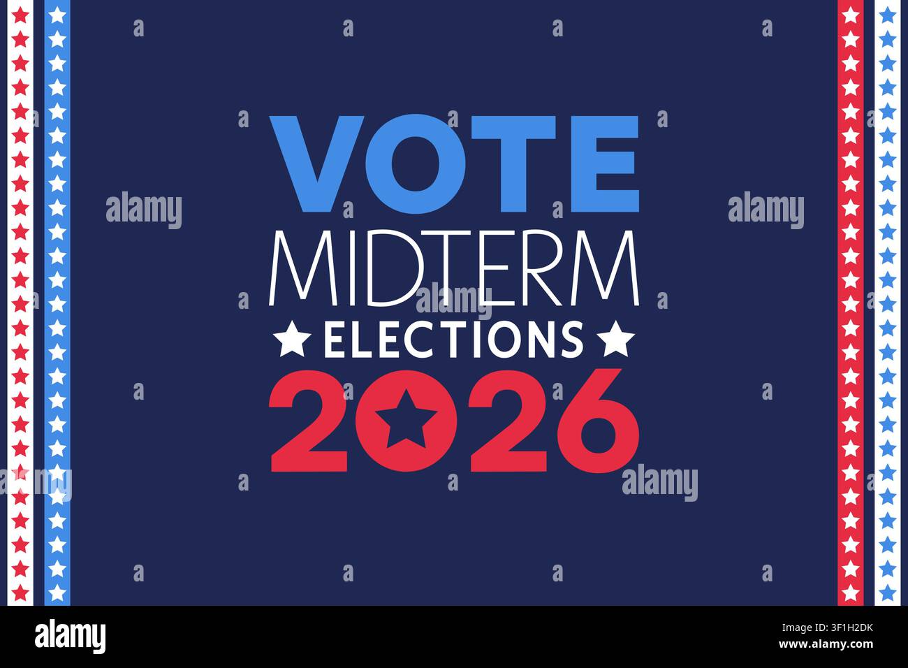 Vote Midterm Elections 2026 Typography Poster with Patriotic Side Border Design Vector Illustration Stock Vector