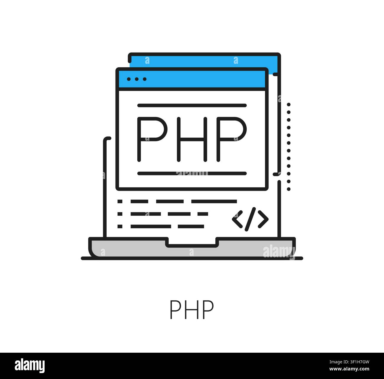 Software PHP program code line icon or sign. Software engineering lineart symbol, application programing sign. Program code development icon Stock Vector