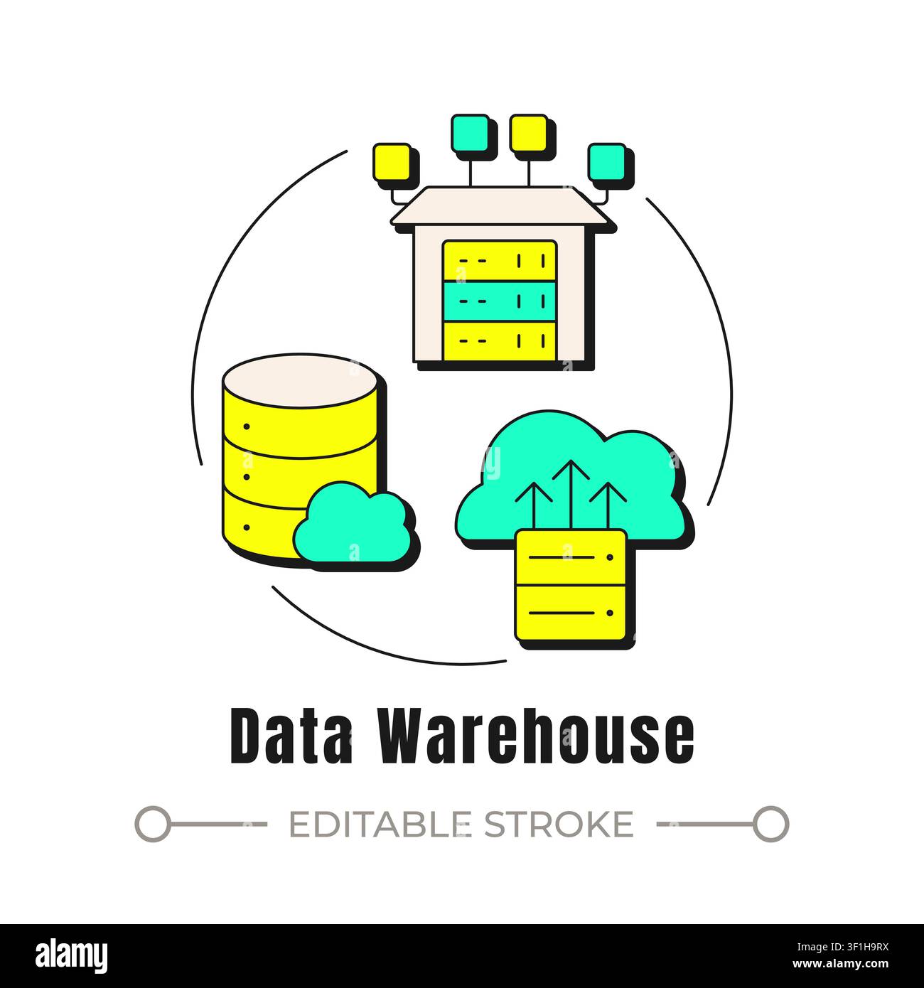 Data warehouse neubrutalism concept icon Stock Vector