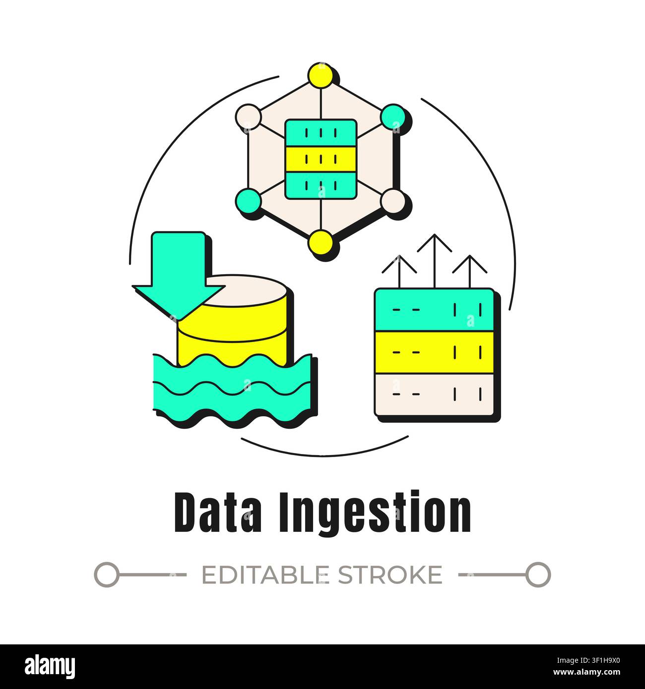 Data ingestion neubrutalism concept icon Stock Vector