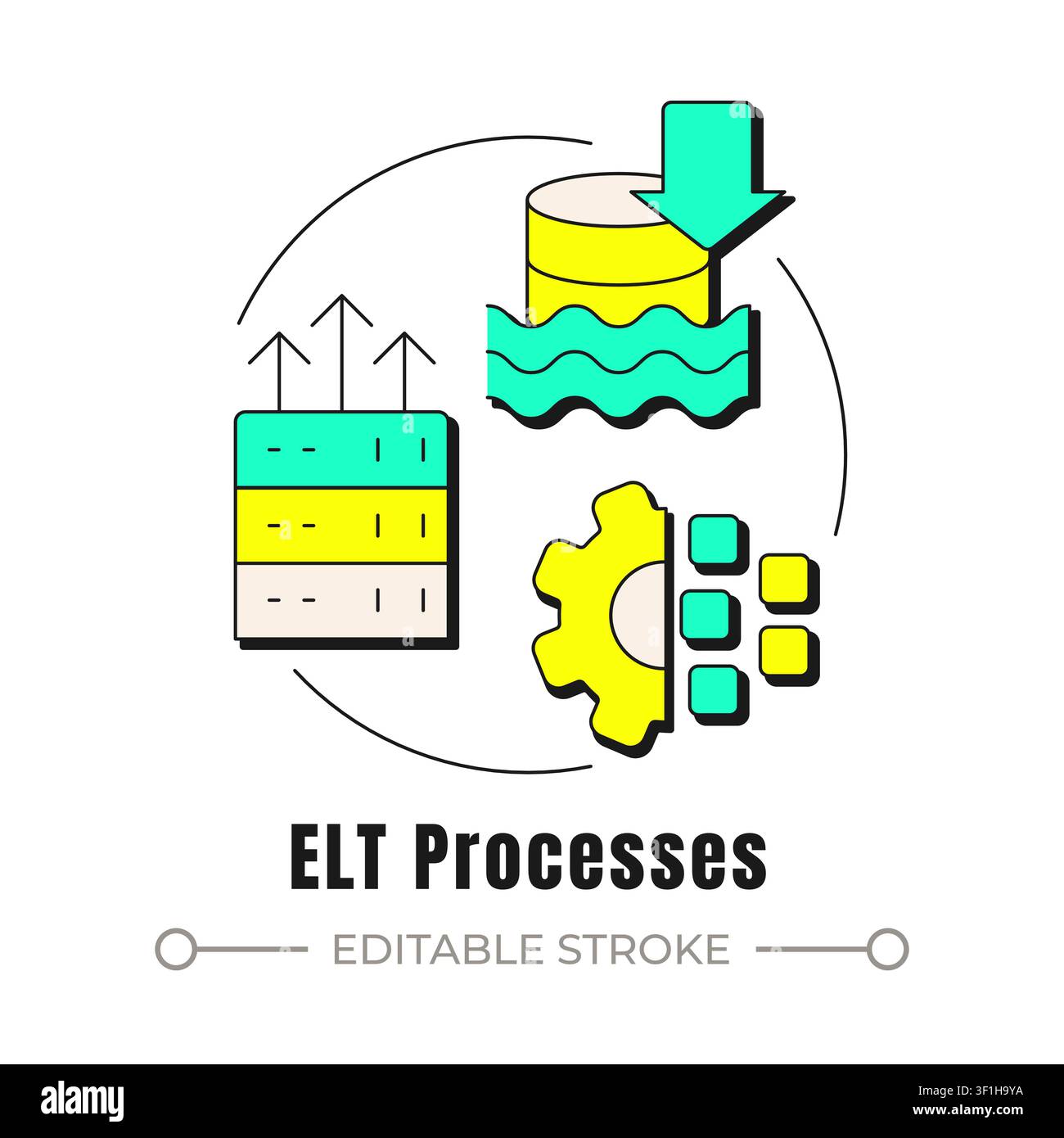 ELT processes neubrutalism concept icon Stock Vector