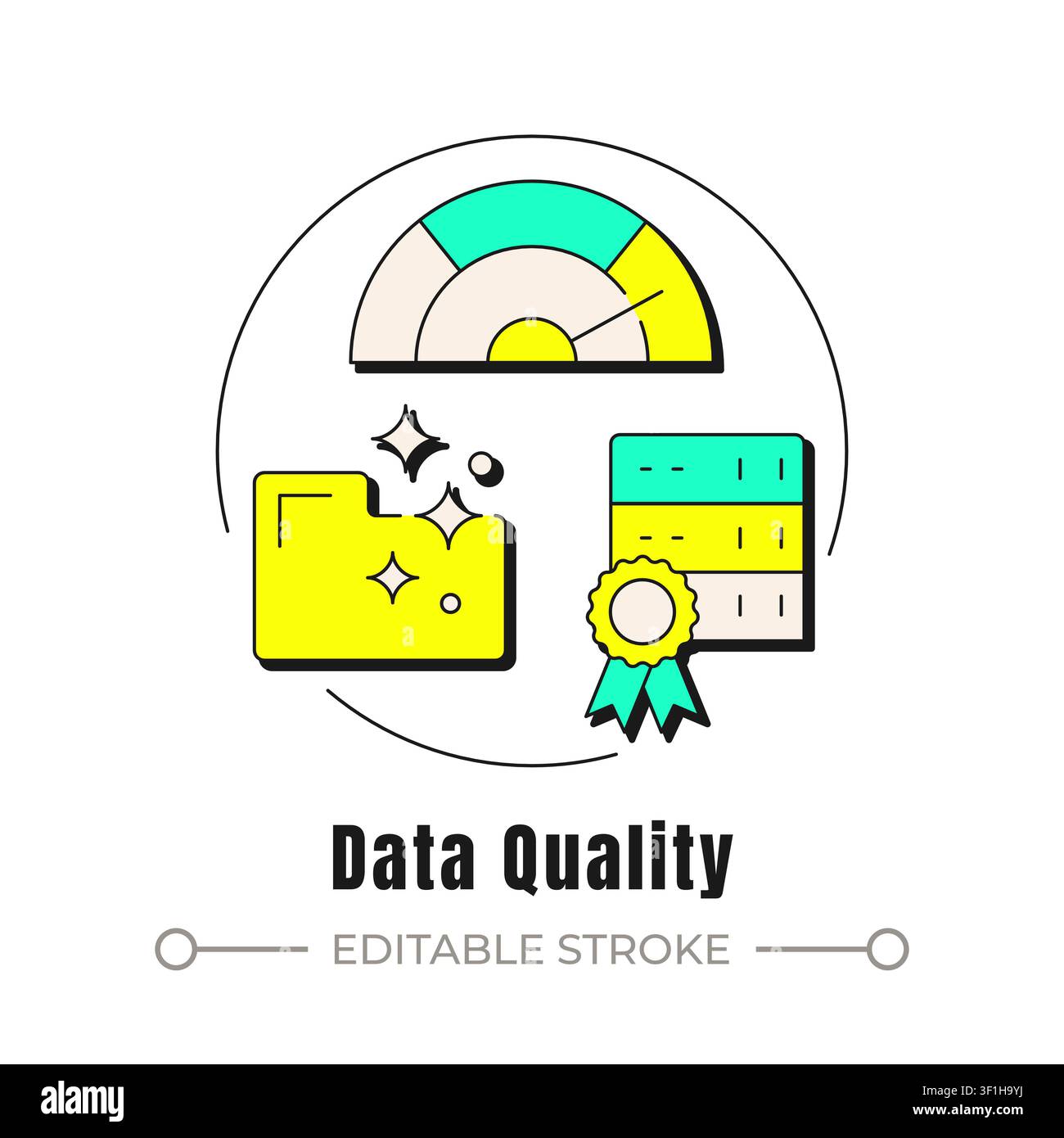 Data quality neubrutalism concept icon Stock Vector