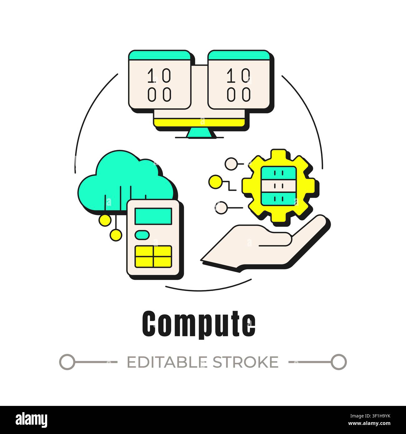 Compute neubrutalism concept icon Stock Vector