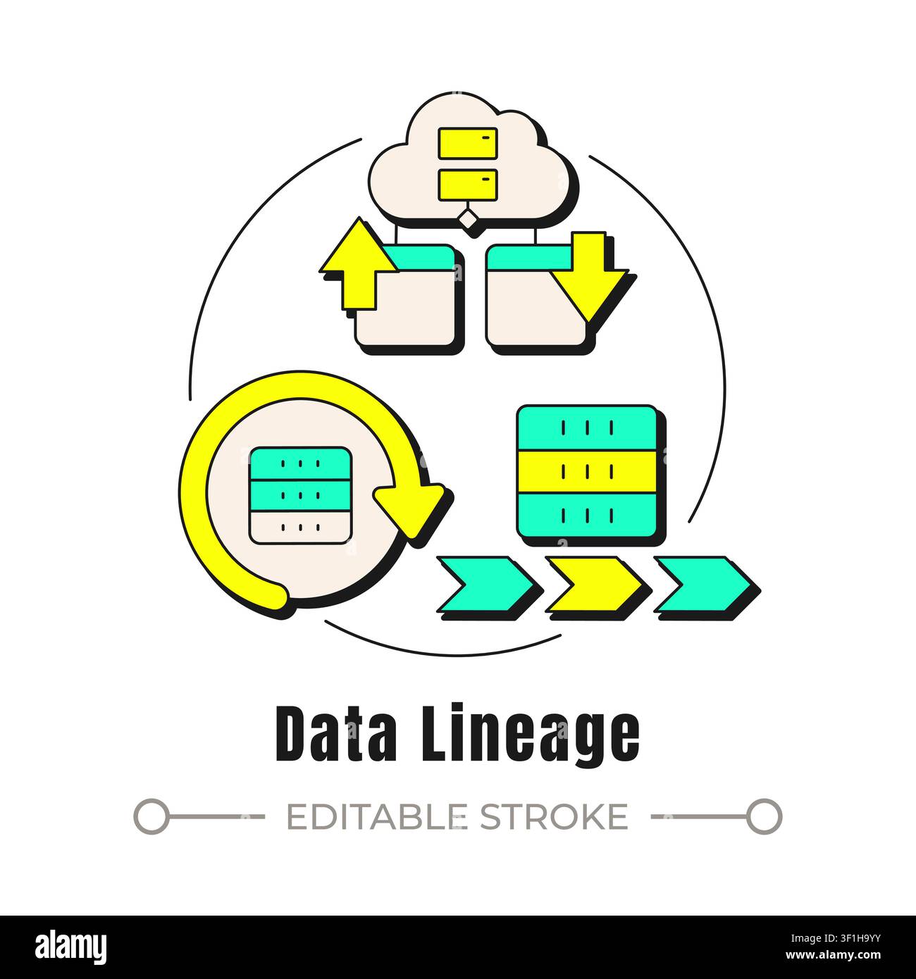 Data lineage neubrutalism concept icon Stock Vector