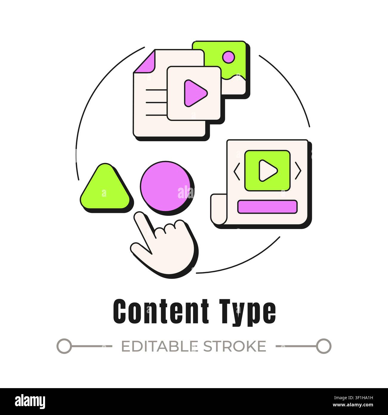 Content type neubrutalism concept icon Stock Vector