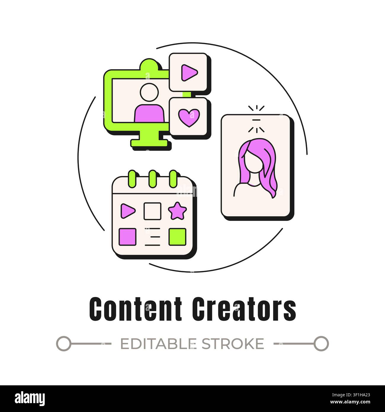 Content creators neubrutalism concept icon Stock Vector