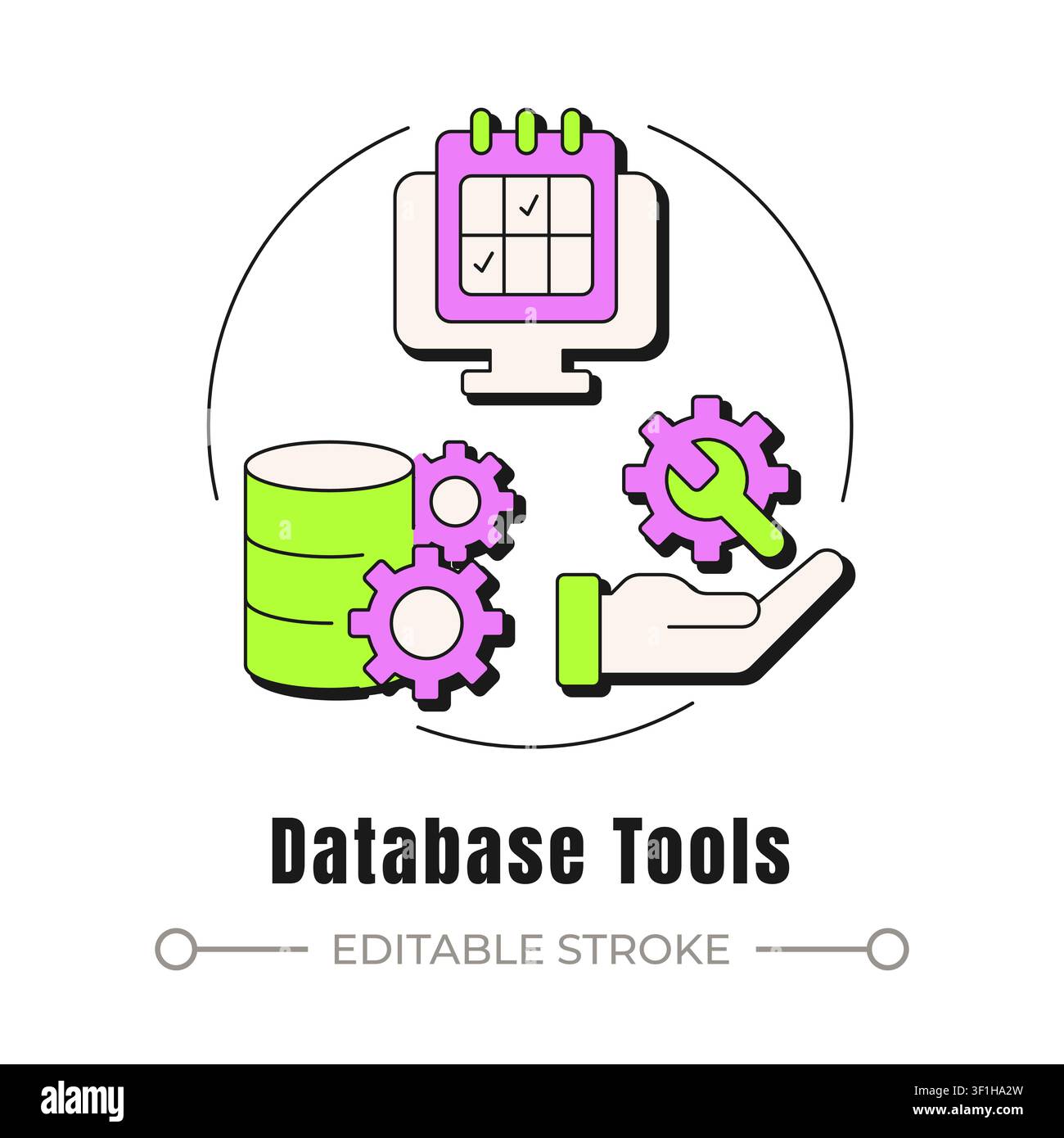 Database tools neubrutalism concept icon Stock Vector