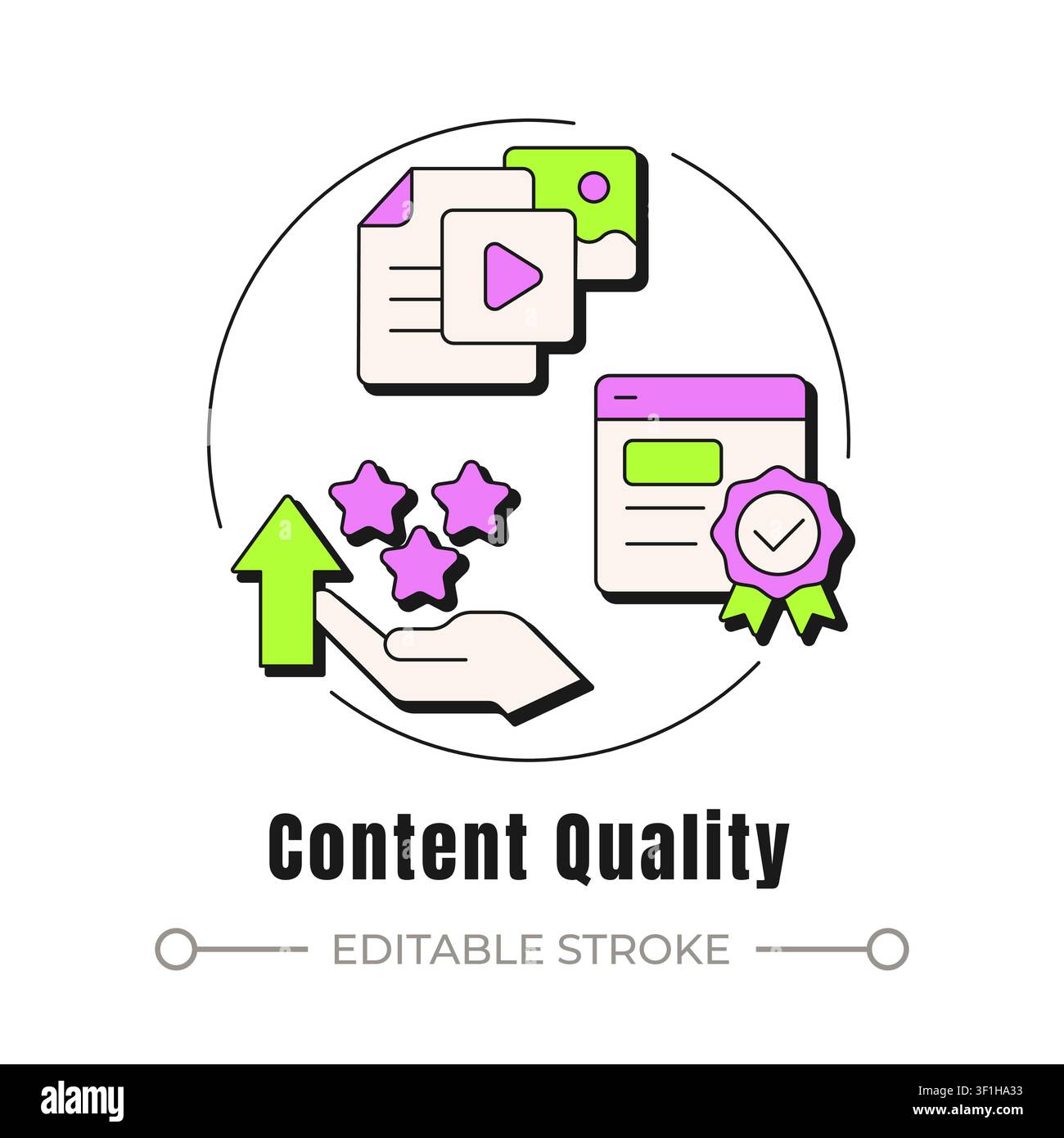 Content quality neubrutalism concept icon Stock Vector