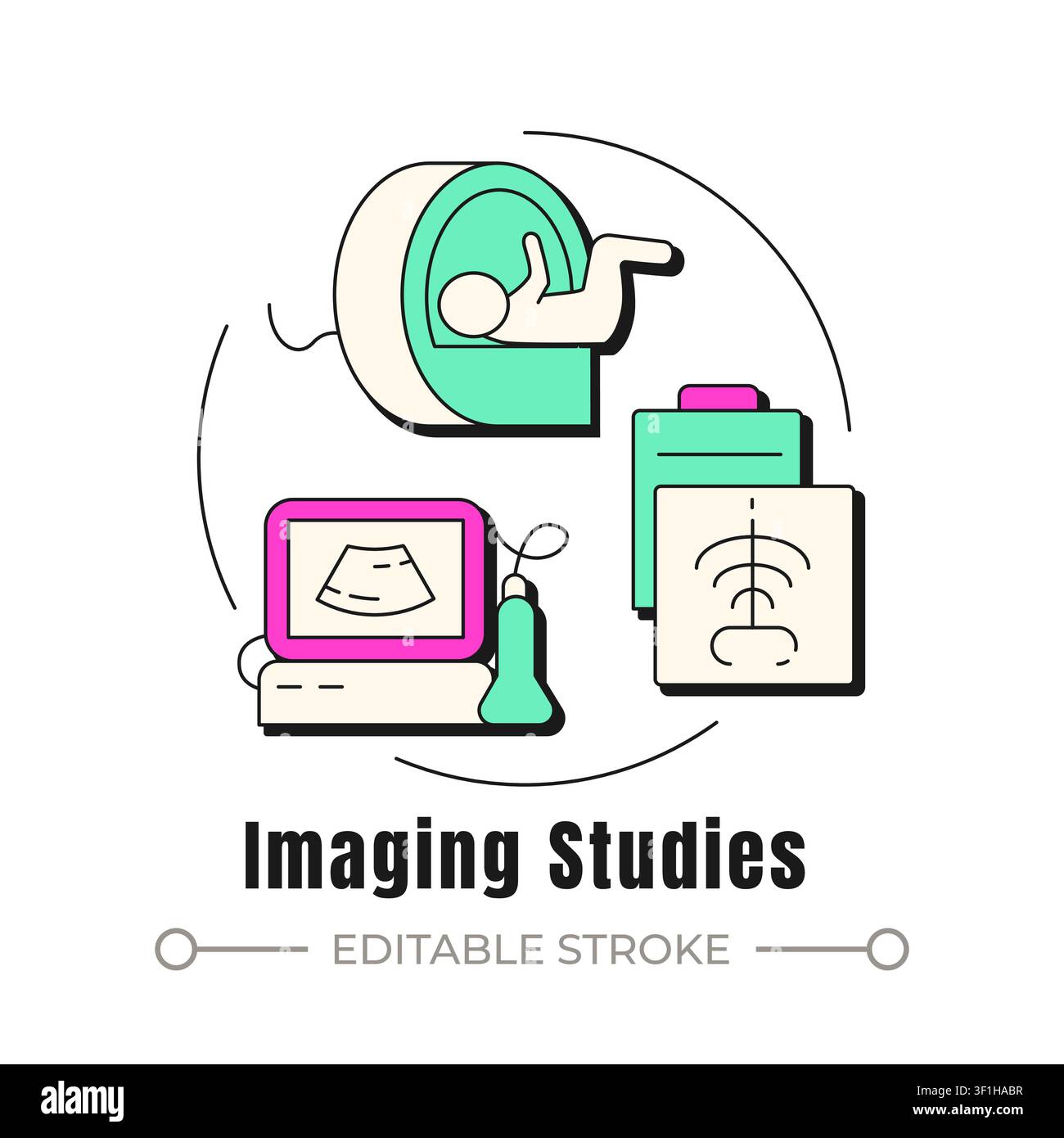 Imaging studies neubrutalism concept icon Stock Vector