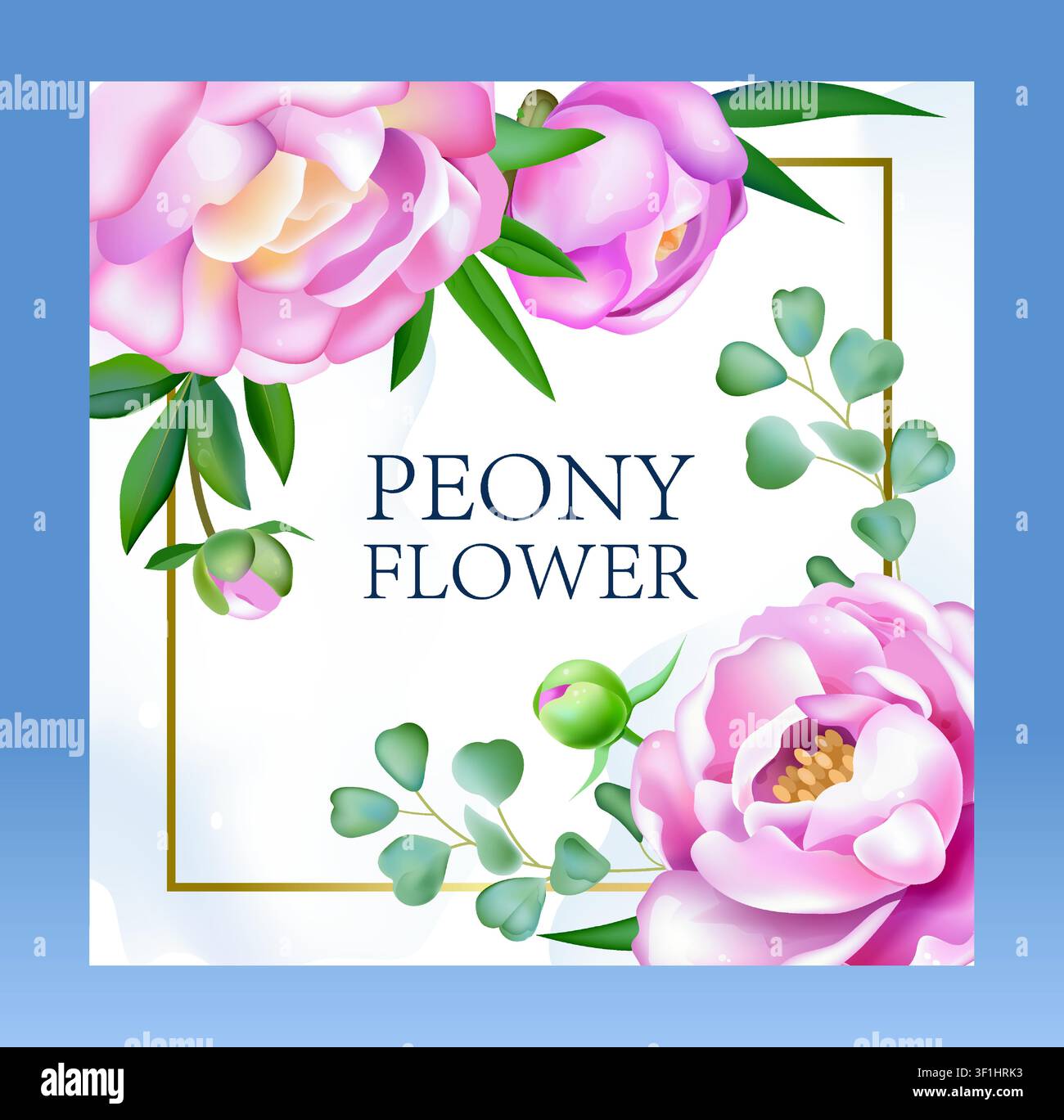 Pink peony floral frame with decorative botanical elements Stock Vector
