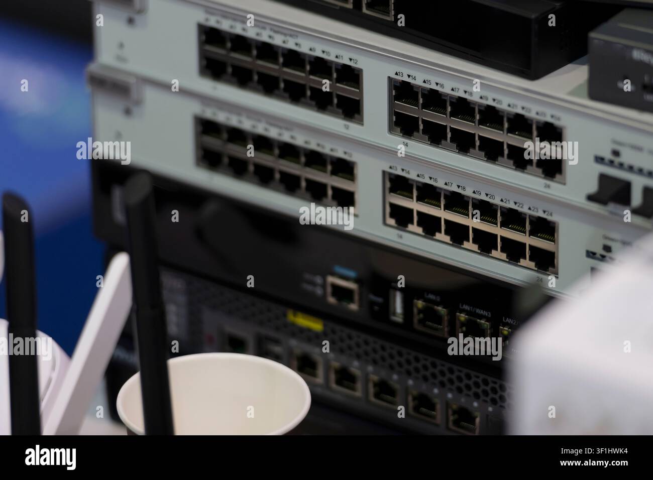 Modern IT infrastructure for business networking, cloud computing, telecommunications and surveillance systems. Stock Photo