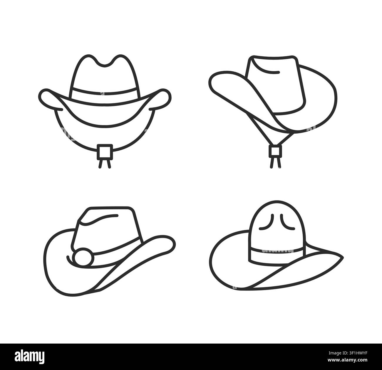 Cowboy Hats Icons Set Stock Vector