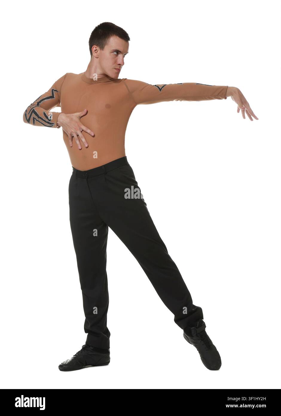 Professional dancer practicing moves on white background Stock Photo