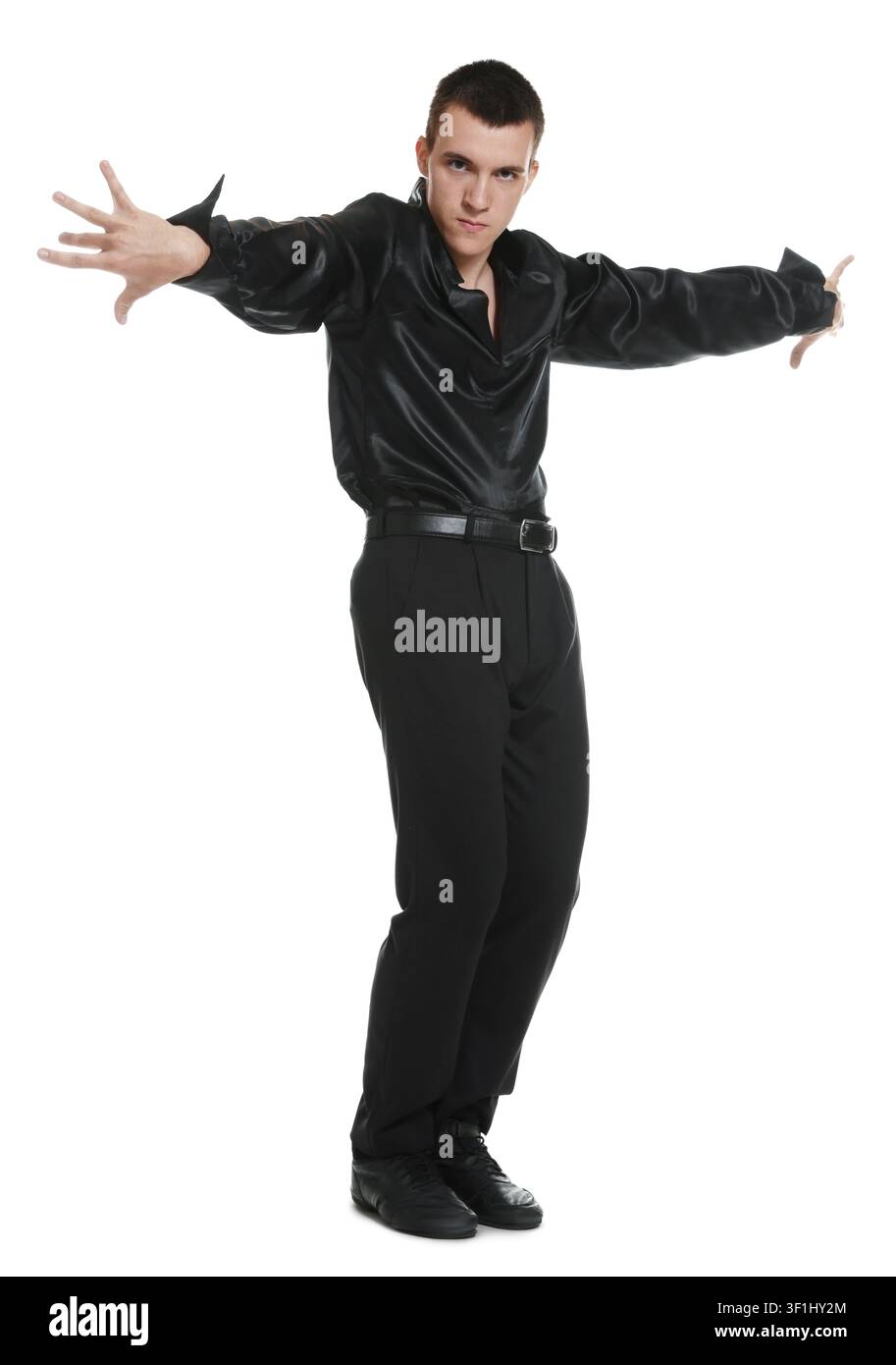 Professional dancer practicing moves on white background Stock Photo