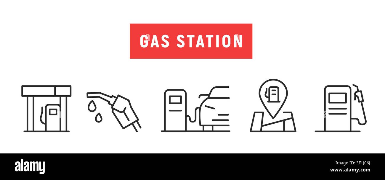 Gas Station Icons Set Stock Vector
