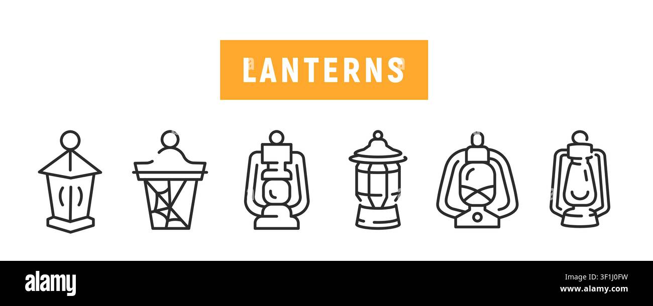 Lanterns Icons Set Stock Vector
