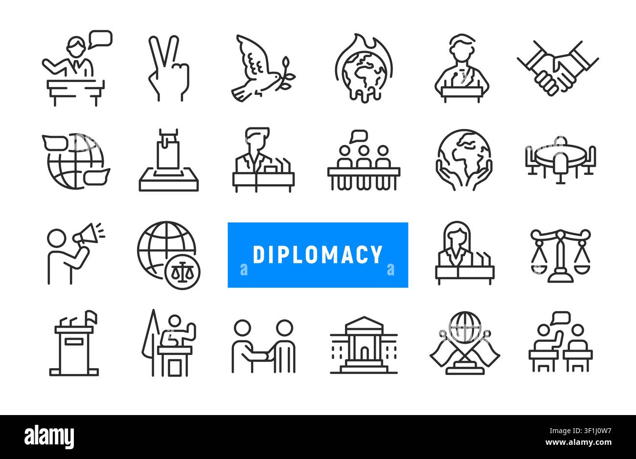 Diplomacy Icons Set Stock Vector