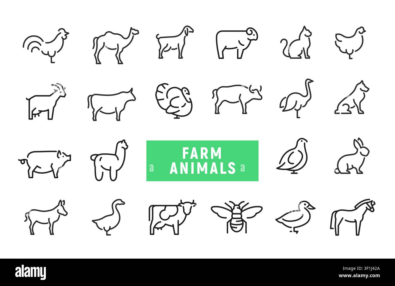 Farm Animals Icons Set Stock Vector