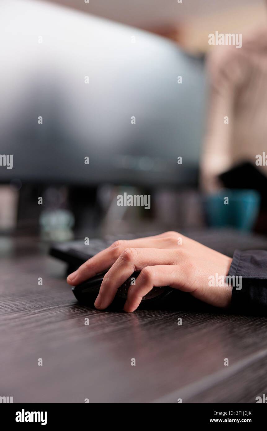 Programmer developing artificial intelligence processor capturing security application engineer encrypting vital company information on blockchain system. Stock Photo