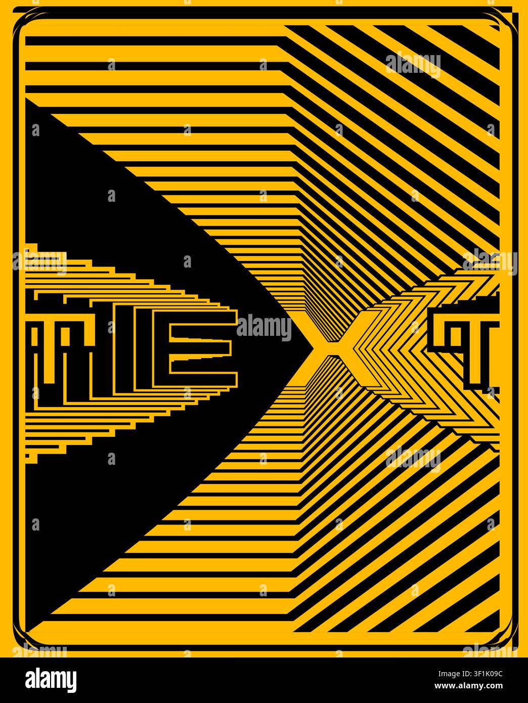 Dynamic optical illusion text poster yellow black wall art abstract geometric typography print trippy visual distortion home decor graphic canvas desi Stock Vector