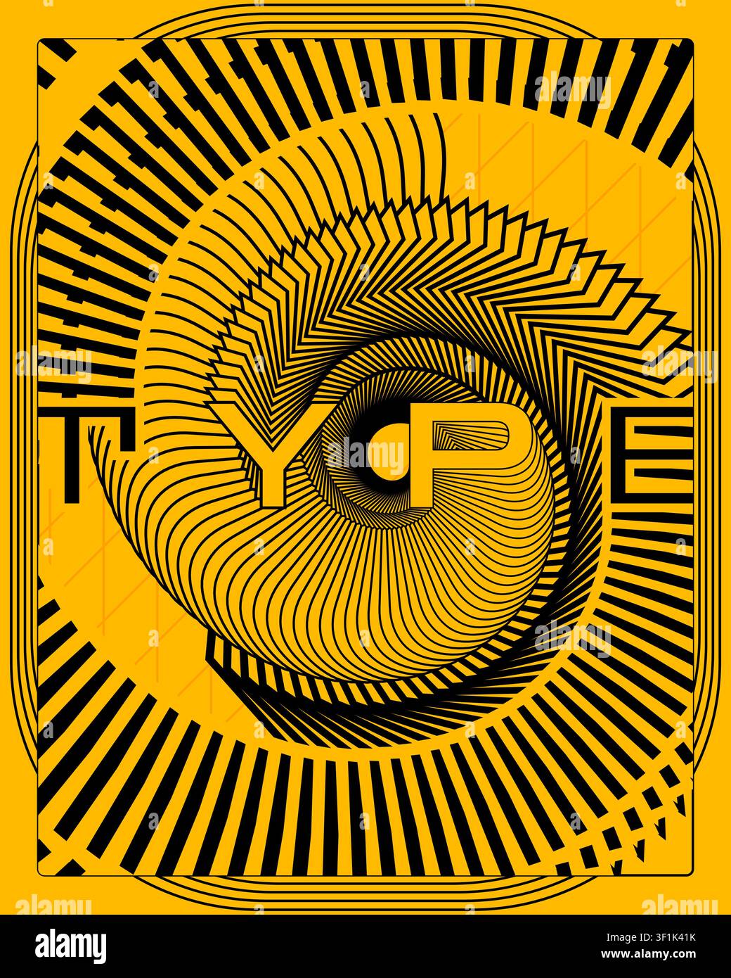 Geometric optical illusion poster yellow black symmetrical perspective steps design sharp contrast geometric pattern illustration for home decor Stock Vector