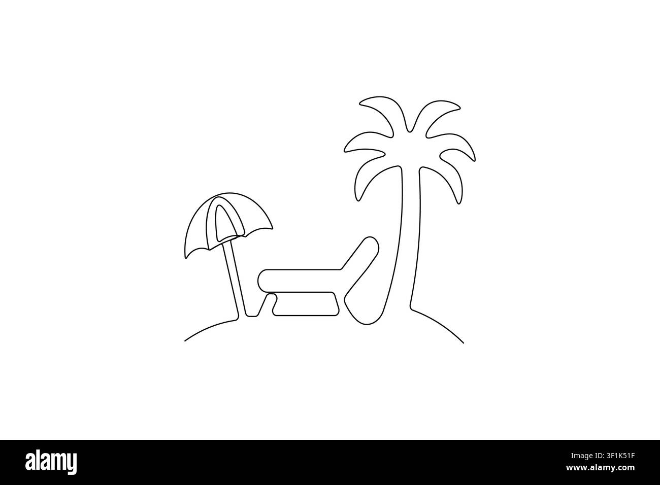 Beach chair with umbrella continuous line drawing icon for summer holiday resort branding vector design Stock Photo