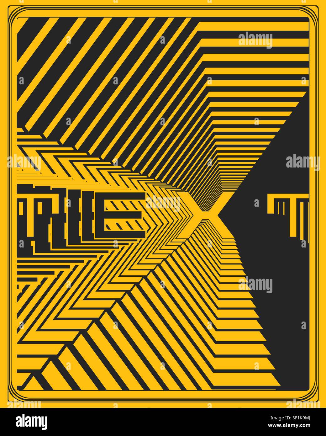 Modern Optical Illusion Typography Poster Yellow Black Geometric Depth Design Stock Vector