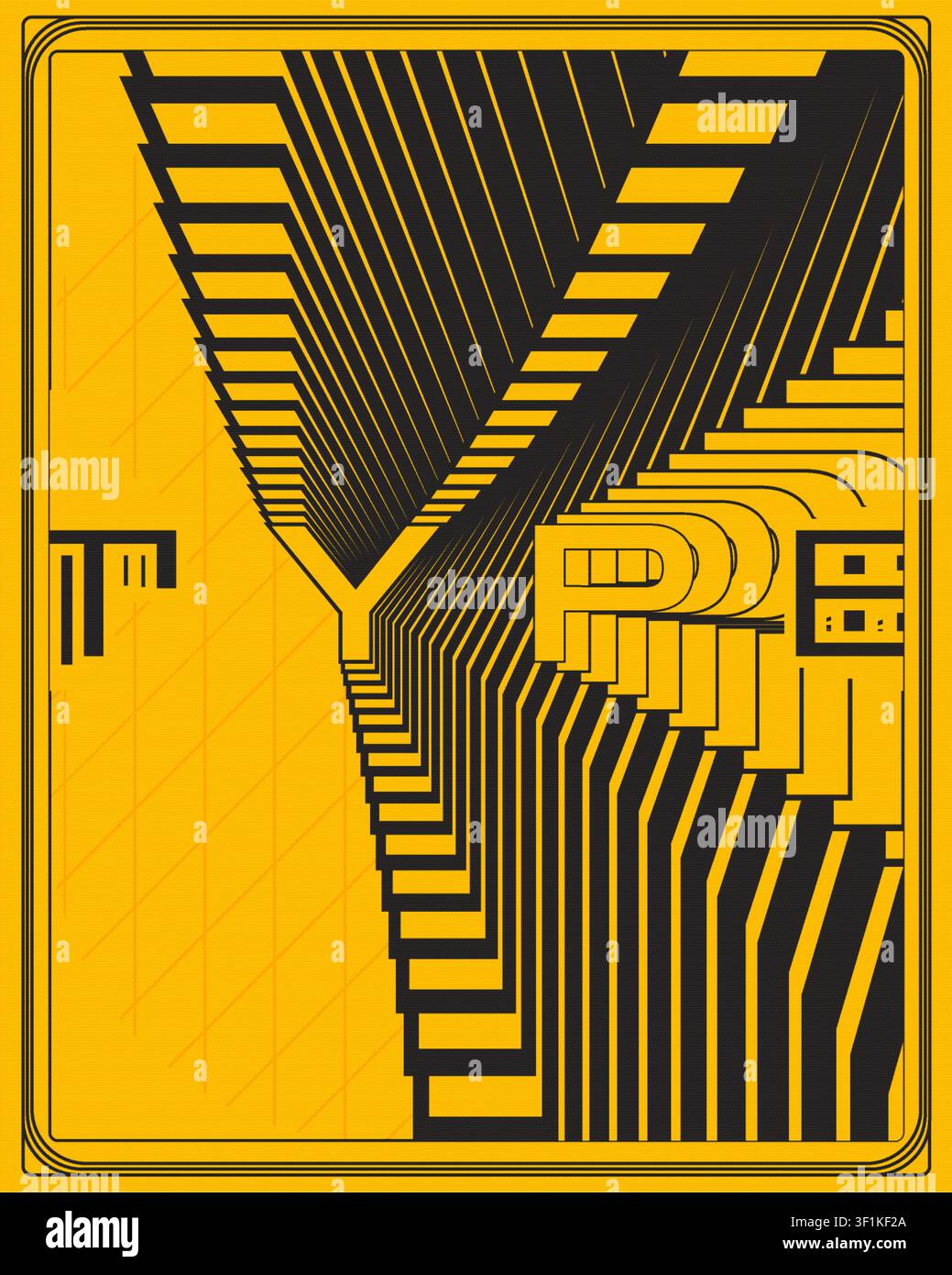 Abstract 3D Text Typography Poster Yellow Black Motion Design Stock Vector